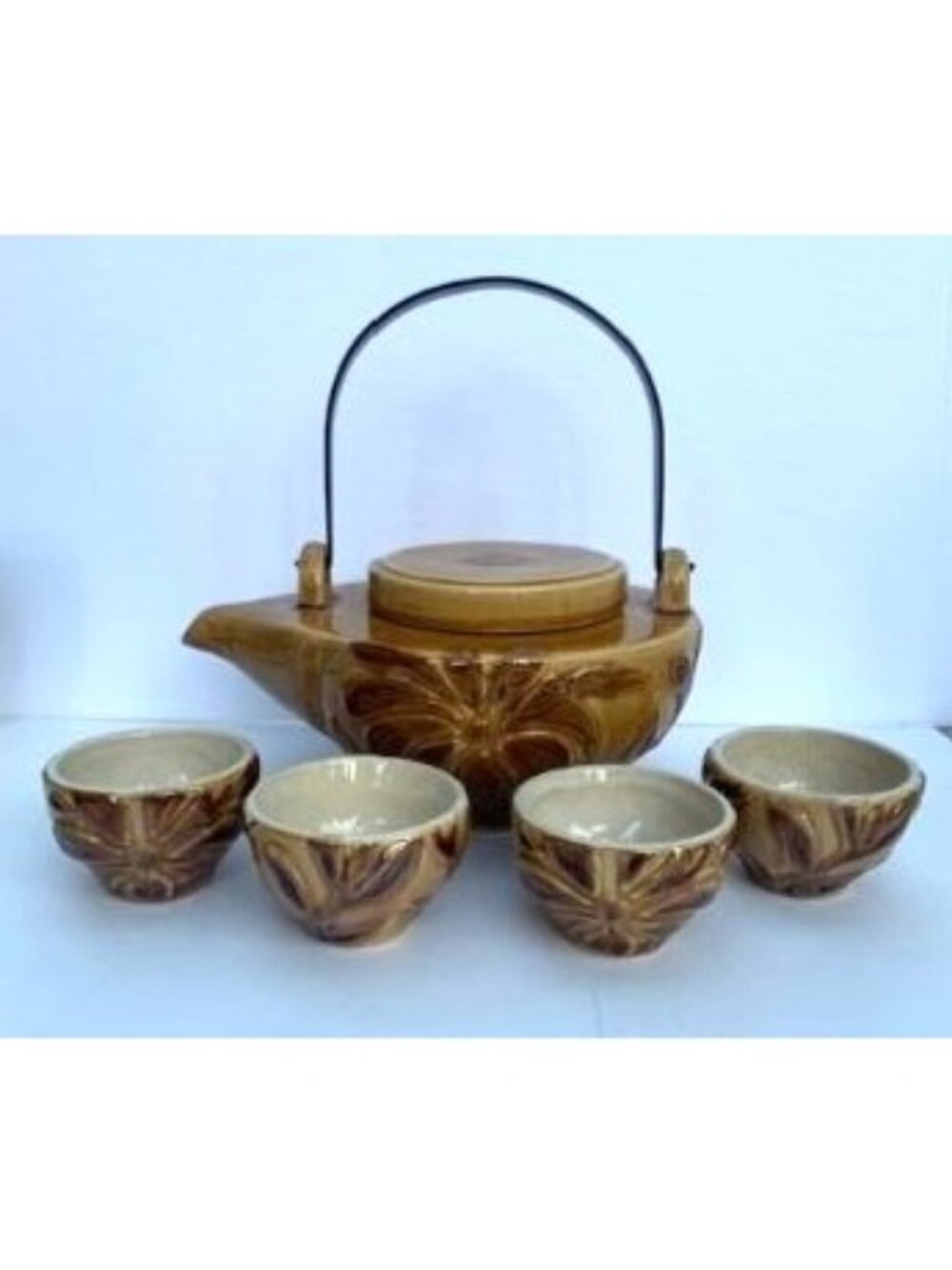 Bombay Company Asian Style Tea Set Teapot 4 Teacups Vtg